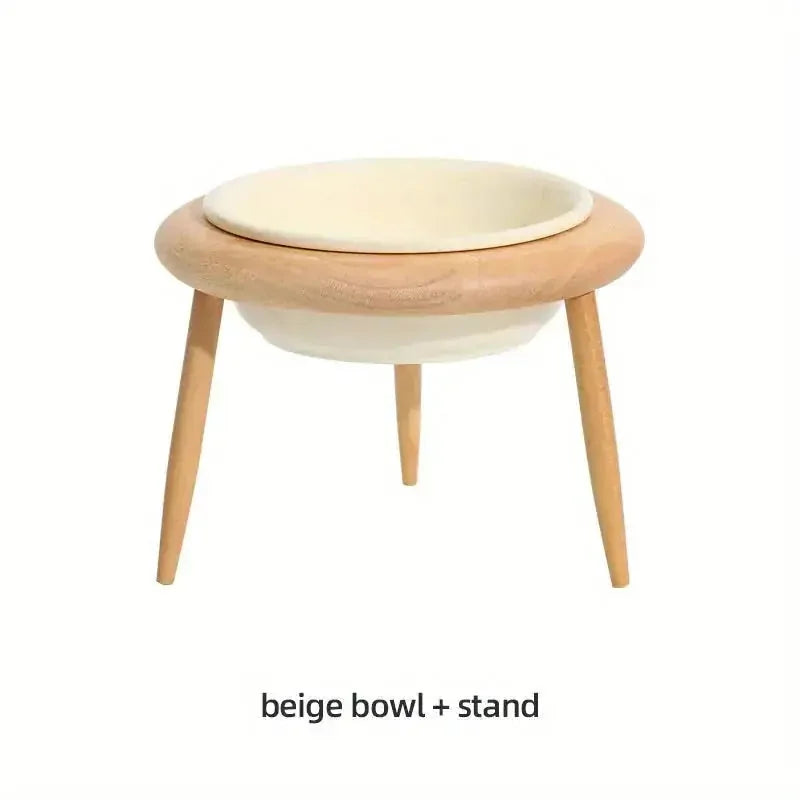 adjustable height pet bowl | ceramic cat food bowl set | elevated wooden pet feeder | energy saving