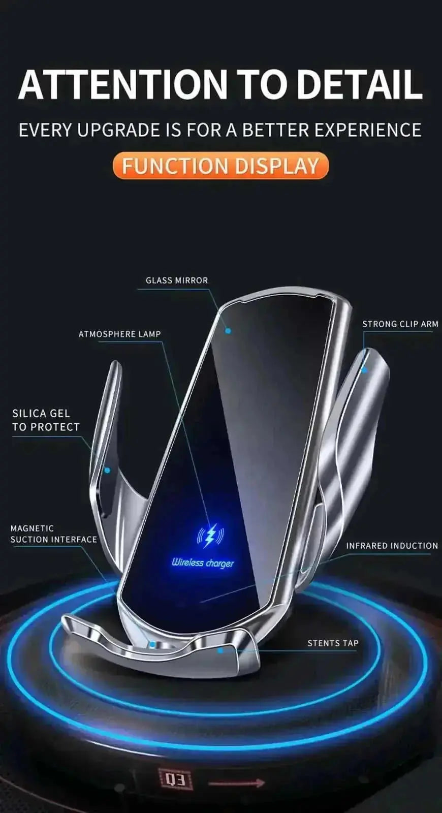 w fast wireless charger | automatic magnetic phone holder | car air vent mount | energy saving