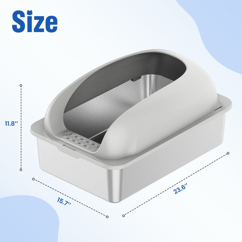 Stainless Steel Cat Litter Box With Lid, Large Cat Litter Box For Big Cats, Scoop And Mat Included Meifu Market