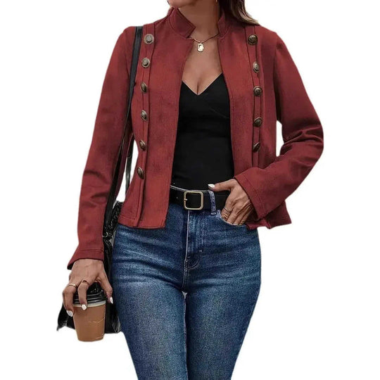 Double-row Metal Buckle Deerskin Velvet Retro Long-sleeved Coat Meifu Market