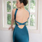backless wedding dress | strapless bridal gown | lake blue evening dress | energy saving