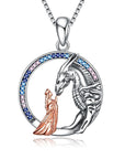 Sterling Silver Girl and Dragon Queen Princess Stroking Necklace Jewelry