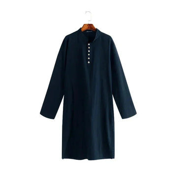 long sleeve cotton robe | lightweight linen thobe | breathable muslim clothing | energy saving