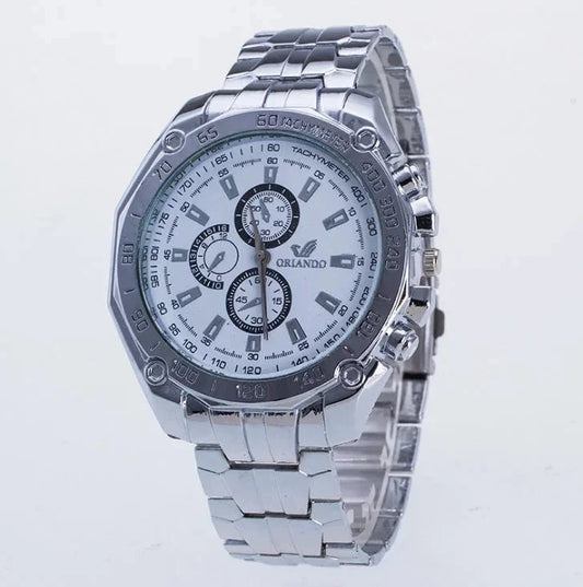 Fashion Silver Stainless Steel Men's Watch - Luxury Sport Casual Wristwatch - Premium Quartz Watch