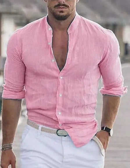 Men's Long Sleeve Shirt With Button Casual Solid Color Tops For Spring Autumn Gray - color variant display