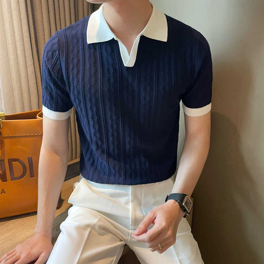 Jacquard Polo Slim-Fit — Men's Stretch Knit for Smart Casual