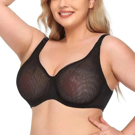 plus size sheer underwire bra | ultra-thin mesh lingerie set | wireless t-shirt bra for women | ultrasonic cleaning