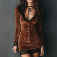 Women's Sexy V-Neck Bodycon Short Dress With Lace Trim And Button Details Long Sleeve Spring Summer Mini Dress Meifu Market