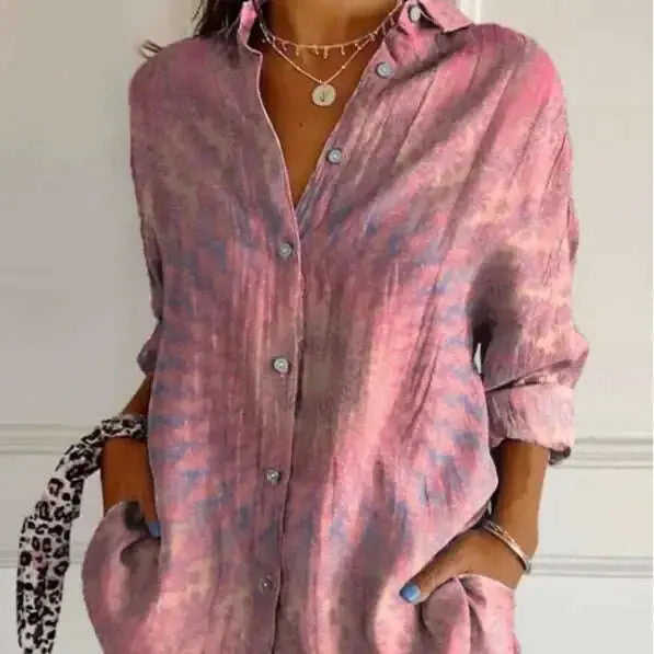 Lapel Long Sleeve Shirt Women's Single-breasted Pleated Shirt Meifu Market