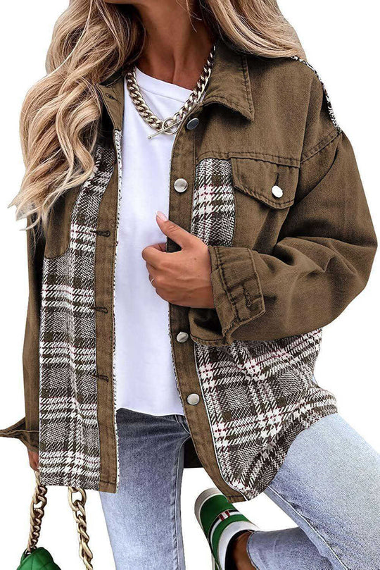 Denim Jacket Long Sleeve Plaid Button Down Shirt Meifu Market