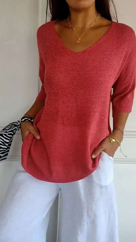 Solid Long Sleeve Sweater Slimming V-neckline Knitwear Women's Bottoming Shirt Meifu Market