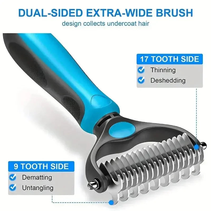 double-sided grooming brush | extra wide pet brush | deshedding tool for dogs | energy saving