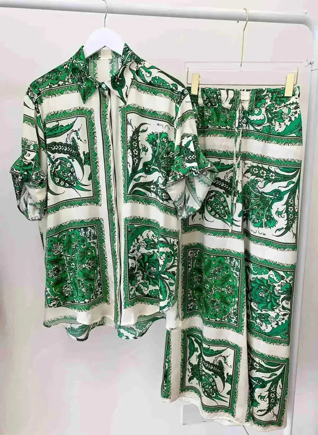 stretch-fabric printed pantsuit | office-to-evening outfit | free shipping today | ultrasonic cleaning