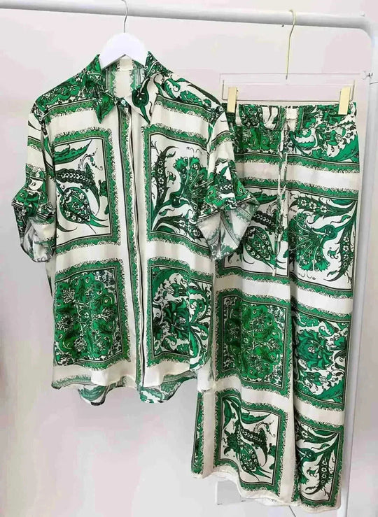 stretch-fabric printed pantsuit | office-to-evening outfit | free shipping today | ultrasonic cleaning
