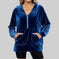 Loose Long Sleeve Zipper Pocket Pleuche Top Women Purple - loose long sleeve zipper pocket hoodie for women back detail
