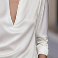 Elegant Women's V-Neck Long Sleeve Blouse With Satin Sheen Solid Color Formal Shirt For Spring Fall Meifu Market