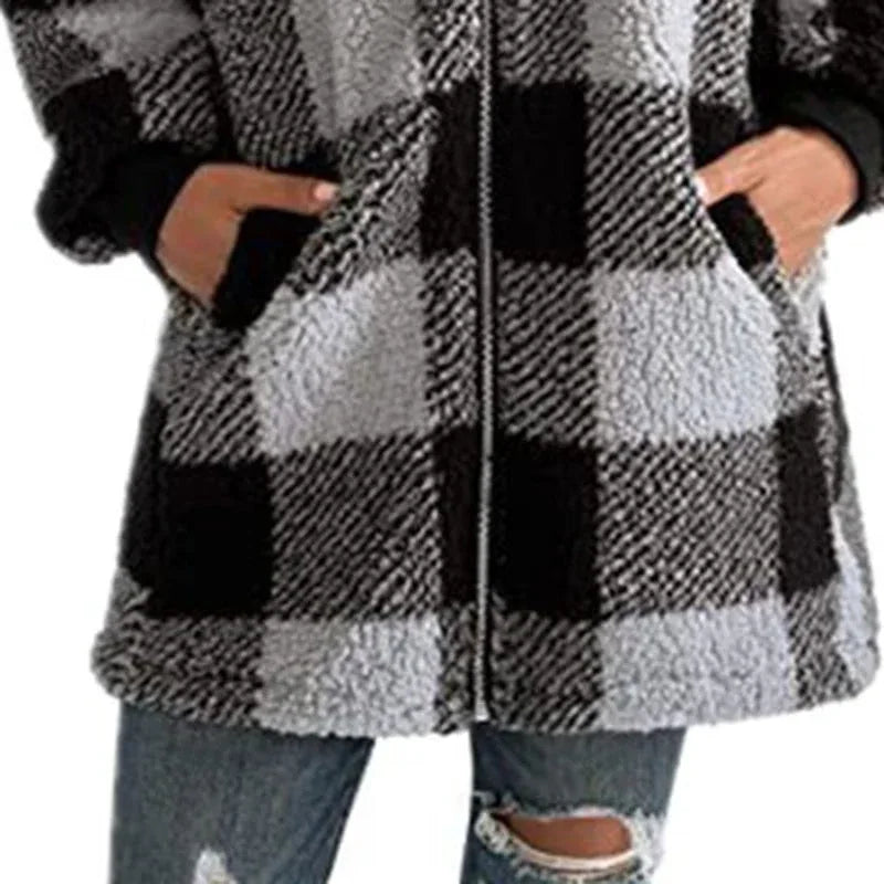 Women's Plaid Hooded Jacket, Long Sleeve Zip Up Oversized Coat With Pockets For Winter Casual And Commute Meifu Market