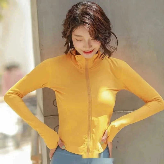quick-dry fabric | breathable yoga jacket | moisture-wicking material | energy saving