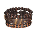 braided leather bracelet for men | vintage charm wood beads | adjustable wrap wristband | energy saving