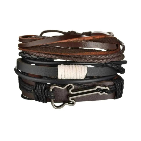 braided leather bracelet for men | vintage charm wood beads | adjustable wrap wristband | ultrasonic cleaning