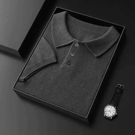 ultra-fine cashmere fabric | slim-fit polo collar tee | premium knitwear for men | ultrasonic cleaning