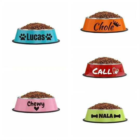 Customizable Stainless Steel Dog Bowl, Non-Slip Pet Food and Water Bowl with Personalized Name for Dogs Red-crown - availa...