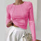 Slim Long Sleeve T-shirt Fashion Solid Color Split Thread Knitted Top Womens Clothing Meifu Market