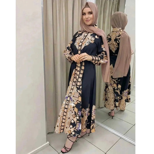 long-sleeve maxi dress | abaya style dress | cotton blend fabric | ultrasonic cleaning