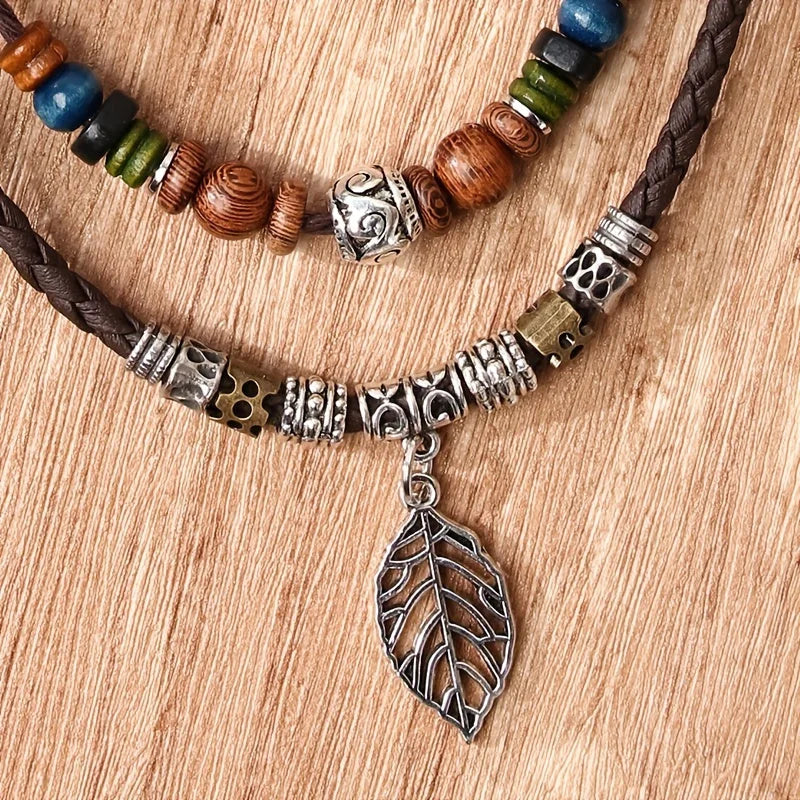 women pu leaf necklace | wooden bead jewelry | party necklace for women | energy saving