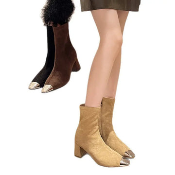 Fashion Elegant Square Head French Chunky Heel Boots