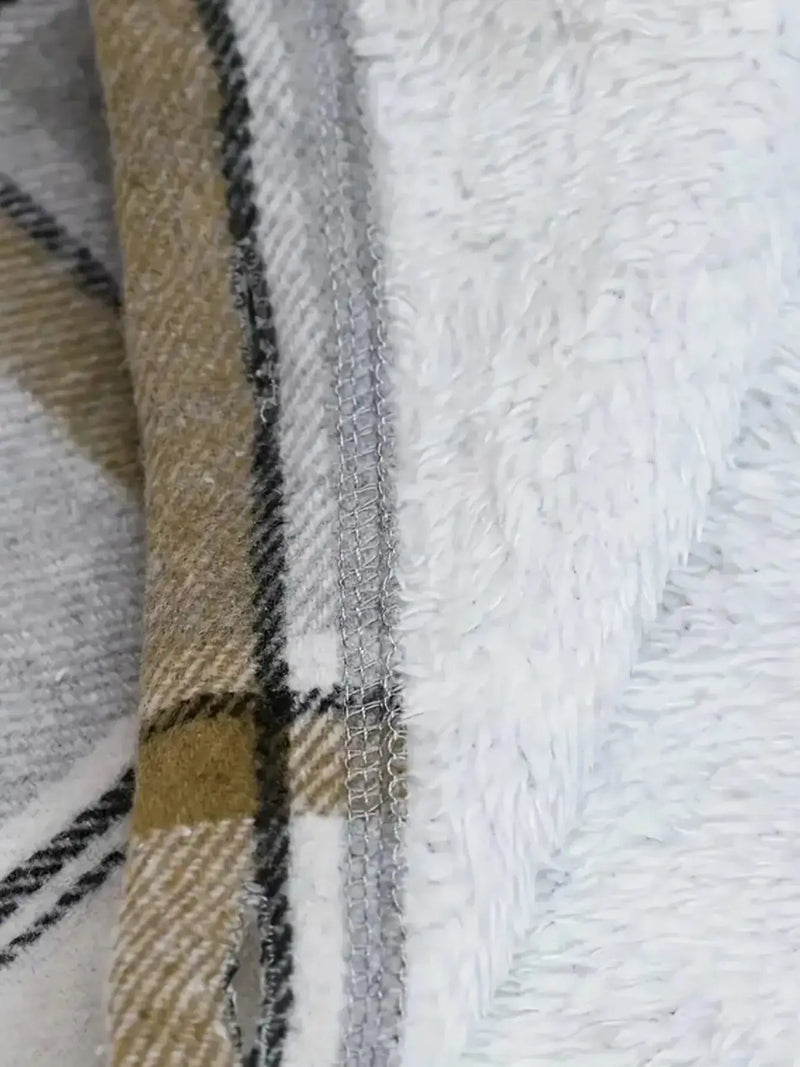 New Plaid Pattern Long Sleeved Hook And Loop Wool Lined Hooded Jacket For Warmth, Women's Plaid Hooded Drawstring Jacket, Single Breasted Closure, Comfortable And Casual Meifu Market