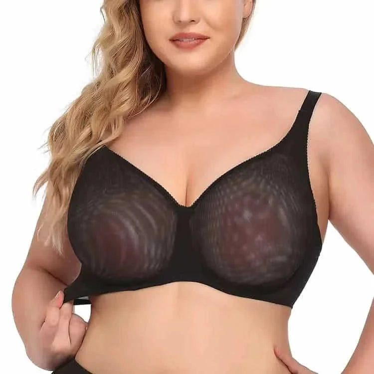 plus size sheer underwire bra | ultra-thin mesh lingerie set | wireless t-shirt bra for women | energy saving