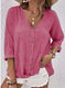 V-neck Long-sleeved T-shirt Fashion Solid Color Button Top Casual Loose Clothing For Women Meifu Market