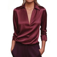 Elegant Women's V-Neck Long Sleeve Blouse With Satin Sheen Solid Color Formal Shirt For Spring Fall Meifu Market