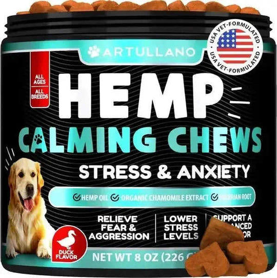 Hemp Calming Chews For Dogs Dog Anxiety Relief Treats With Hemp Oil Turmeric Valerian Ginger Health And Wellness Supplemen...