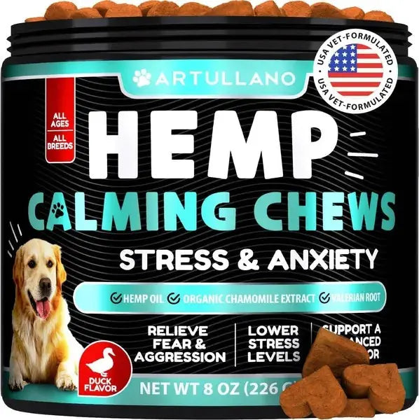 Hemp Calming Chews For Dogs Dog Anxiety Relief Treats With Hemp Oil Turmeric Valerian Ginger Health And Wellness Supplements For Dogs Hip And Joint Support 120 Treats Meifu Market