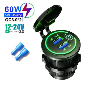 quick charge 30 car charger | waterproof 12v 24v adapter | dual usb fast charging | ultrasonic cleaning