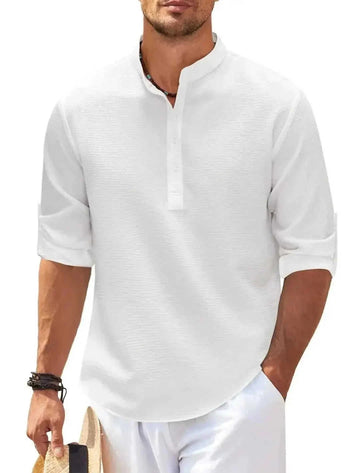 Men's Casual Shirt Long Sleeve Stand Collar Solid Color Shirt Mens Clothing