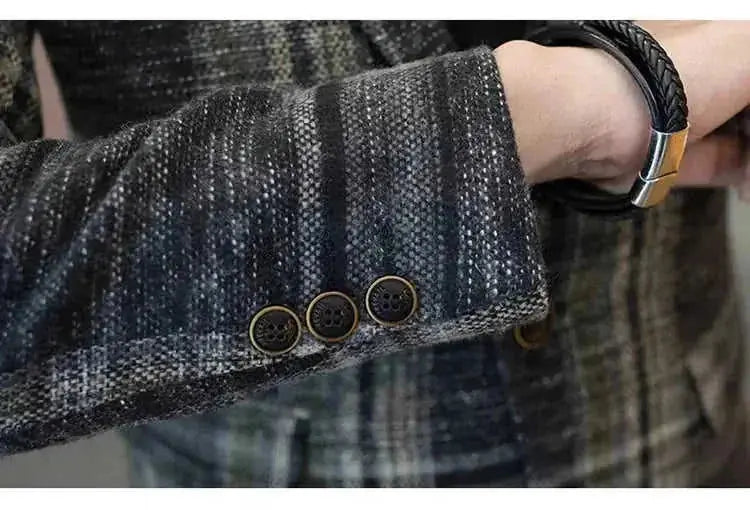 slim-fit plaid blazer | wool blend mens blazer | modern fit blazer jacket | ultrasonic cleaning