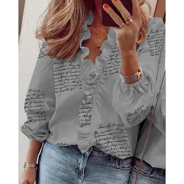 European and American new long-sleeved ruffled shirt Meifu Market