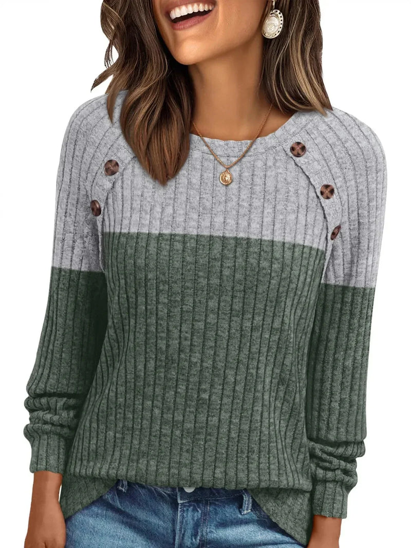 brushed cotton long sleeve top | round neck striped shirt | casual office wear | energy saving