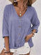V-neck Long-sleeved T-shirt Fashion Solid Color Button Top Casual Loose Clothing For Women Meifu Market