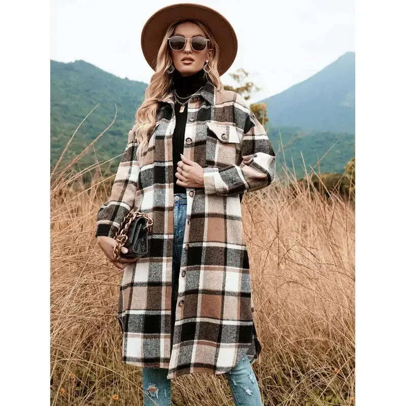 Women's Wool Coat Side Slit Lapel Loose Mid-Length Jacket Meifu Market