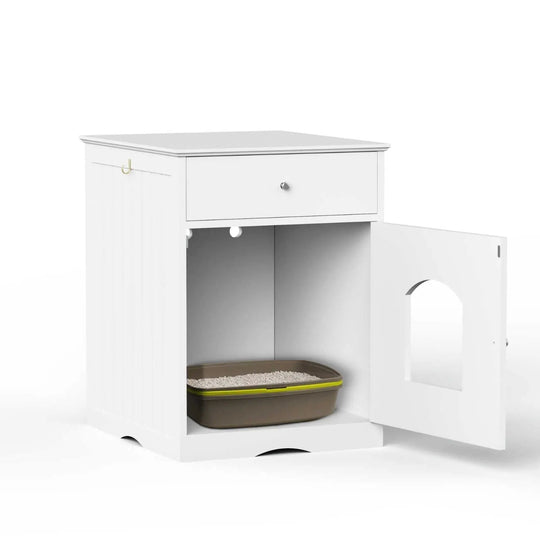 Cat Litter Box Enclosure - Wooden Furniture Side Table with Hidden Storage White - scale comparison view