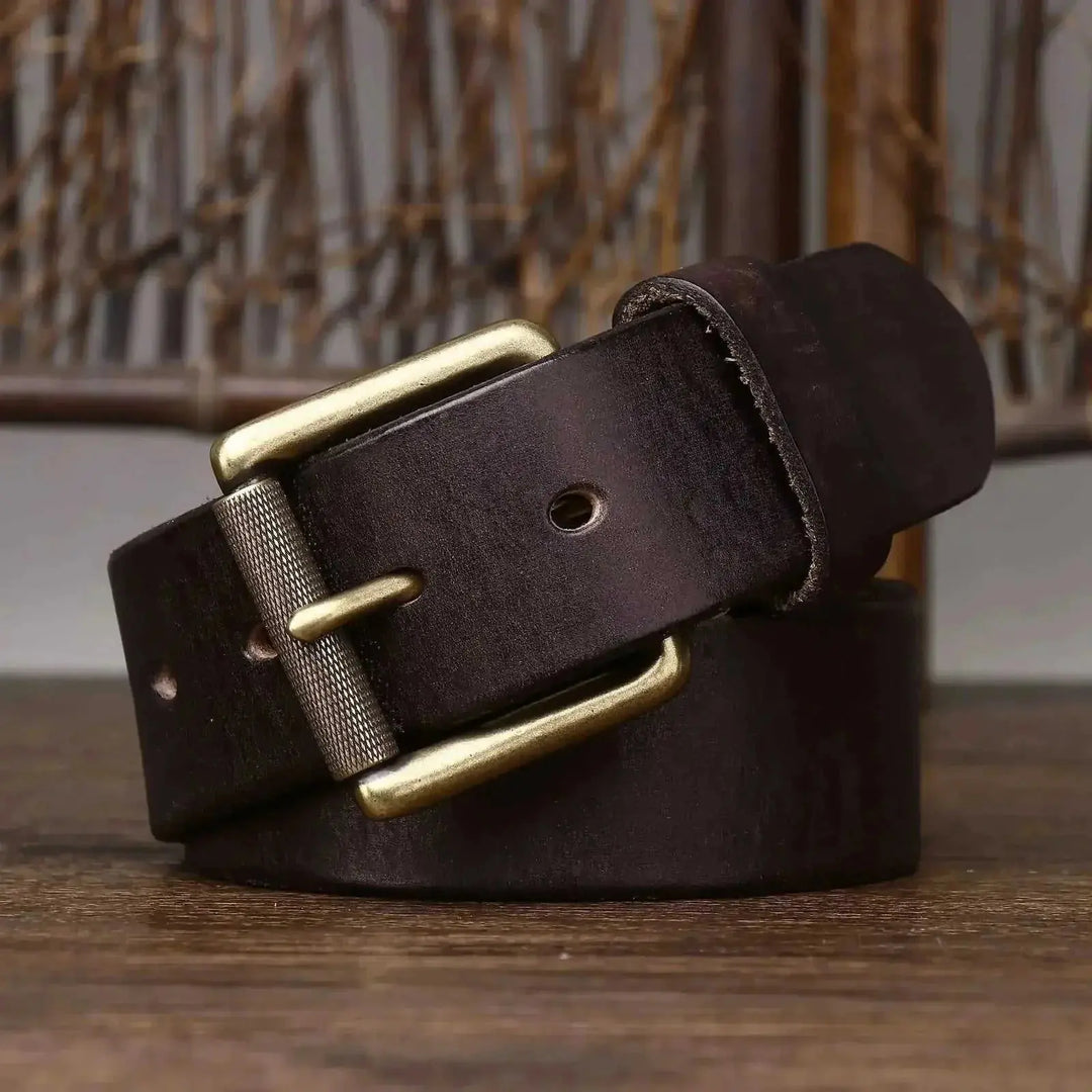 handmade full-grain cowhide belt | 4cm wide leather belt for men | heavy-duty thick leather belt | ultrasonic cleaning