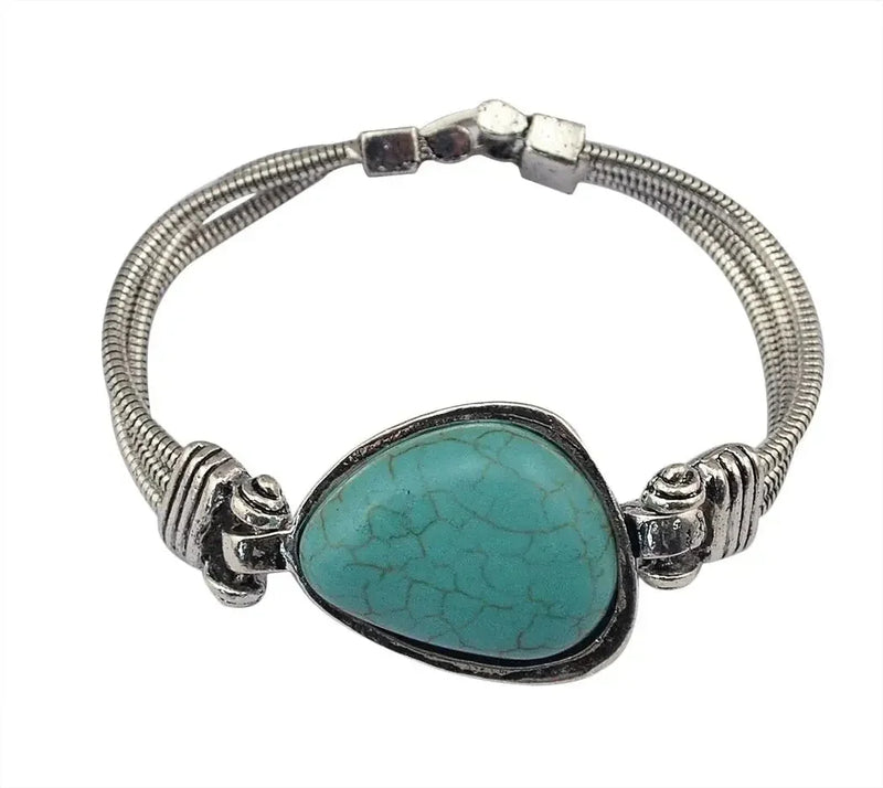 elastic turquoise bracelet | adjustable boho bangle | vintage tribal jewelry | energy saving