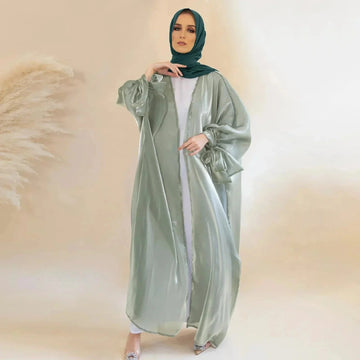 lace-up satin cardigan robe | open front abaya with bow | lily satin kimono robe | energy saving