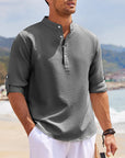 Men's Casual Shirt  Long Sleeve Stand Collar Solid Color Shirt Mens Clothing Meifu Market