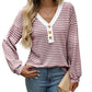 Women's V-neck Buttons Pullover Patchwork Casual Long-sleeved Top Meifu Market