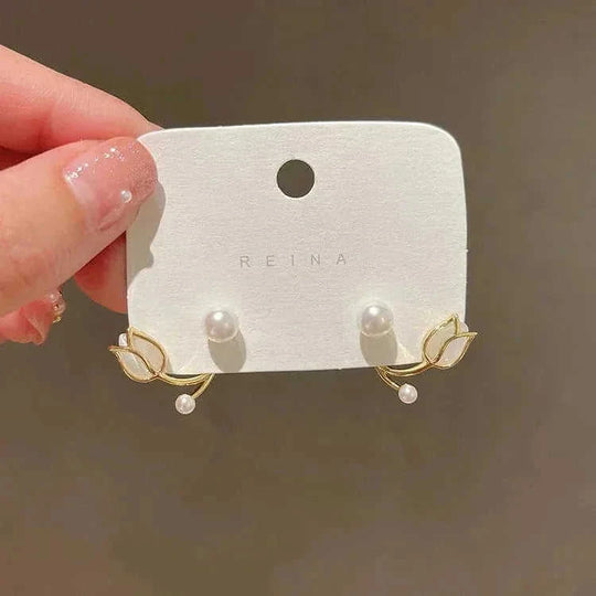 sterling silver earrings for women | hypoallergenic stud earrings | tulip flower stud earrings | energy saving
